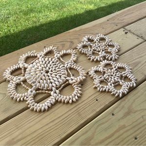 3 Cowrie/Puka Seashell Graduated  Trivets/Doilies 11, 7 1/2, & 7 Inches
